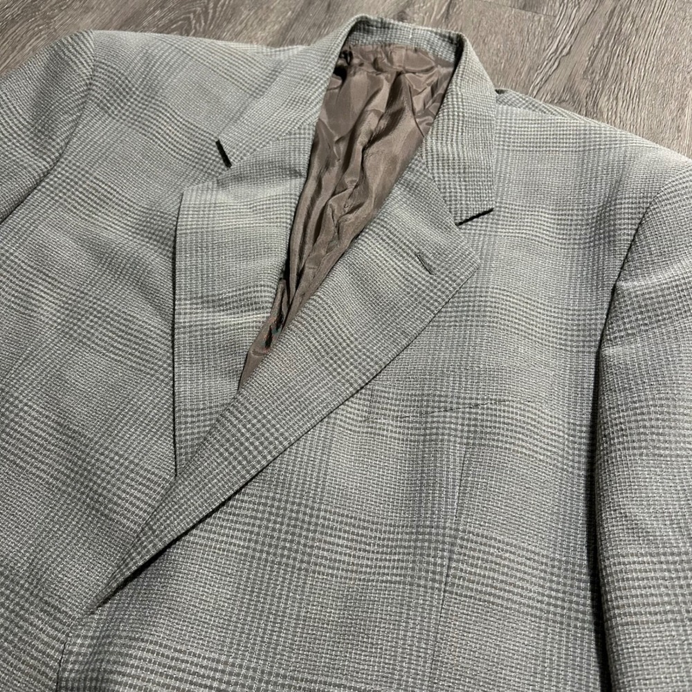 Armani Collezioni Blazer 46R Grey Glen Check Wool Cotton Sport Coat‎ Italy